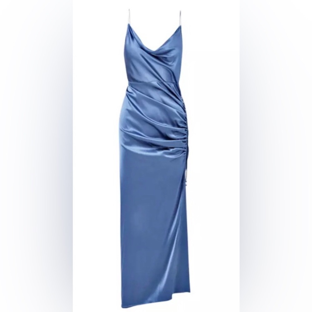 VERONICA BEARD Natasha Steel Blue Ruched Slip Dress - Picture 4 of 16